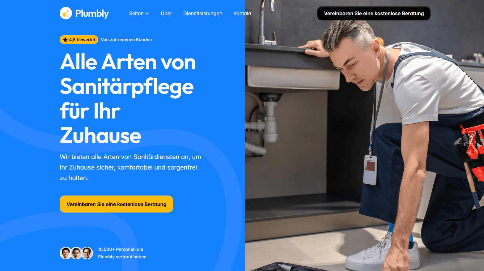 Hero Section einer Handwerkerfirma Beispiel für Portfolio