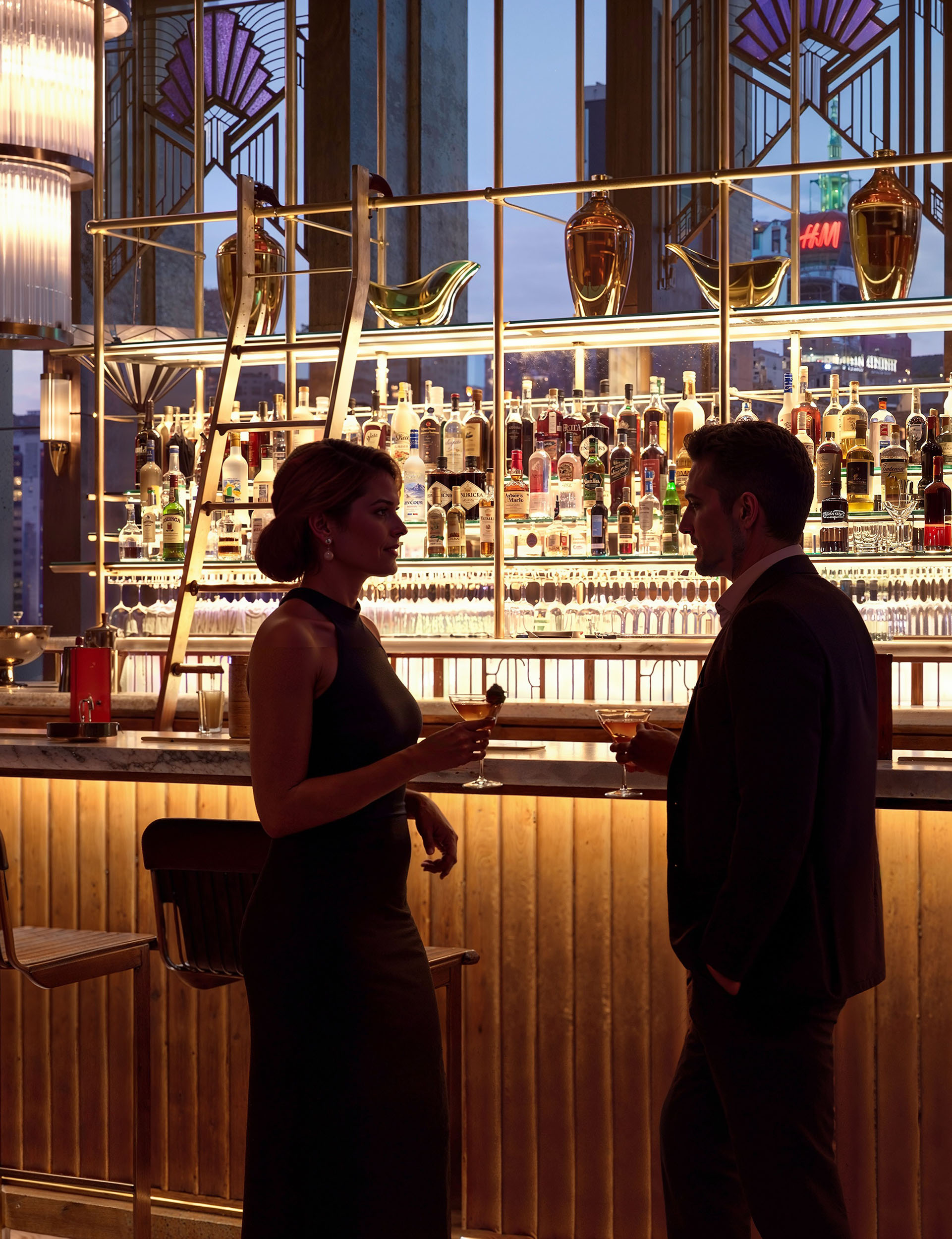 Elegant bar interior visualisation, architectural CGI render.