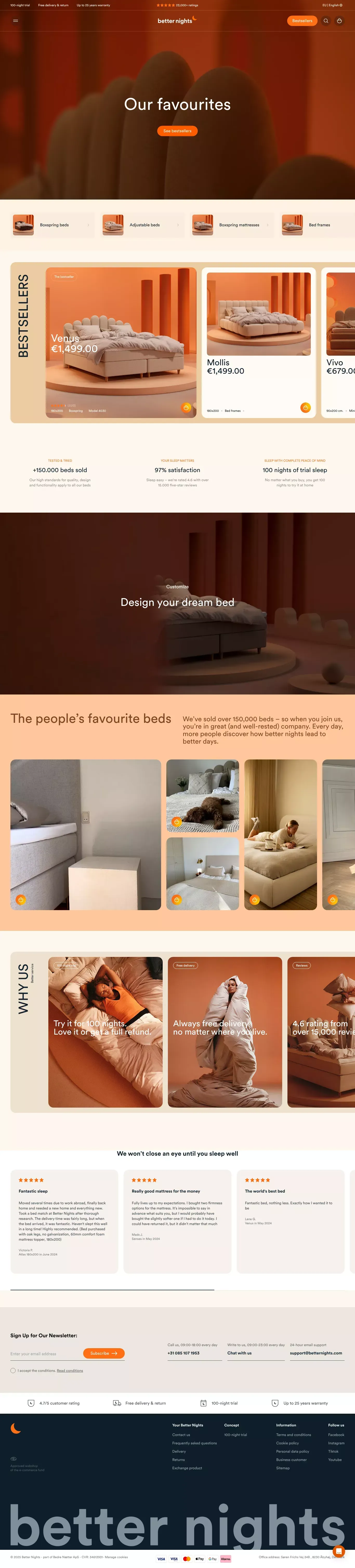 Better Nights. Good beds and good sleep portfolio page screenshot showcasing Design and Ecommerce design