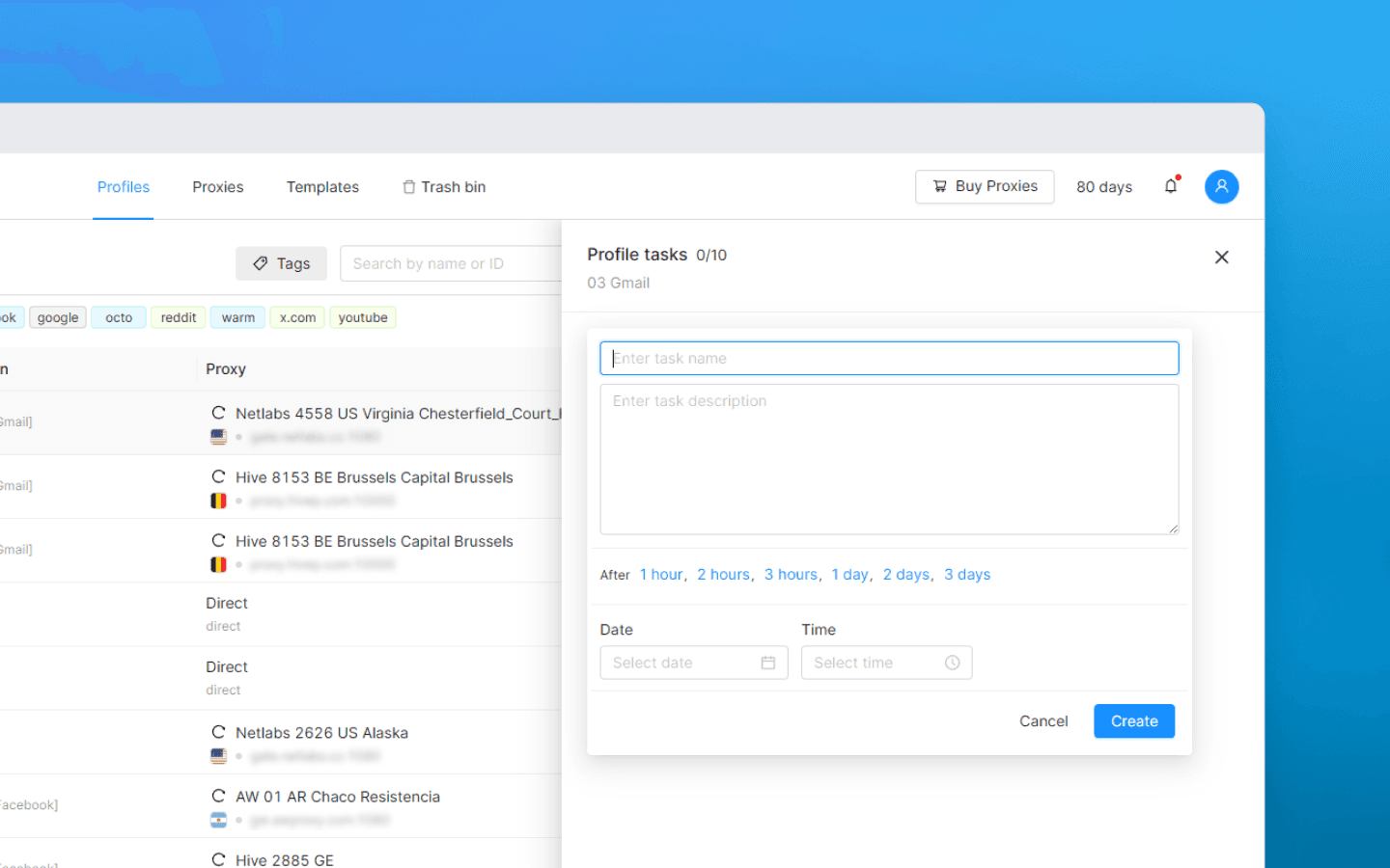 Profile tasks in Octo Browser