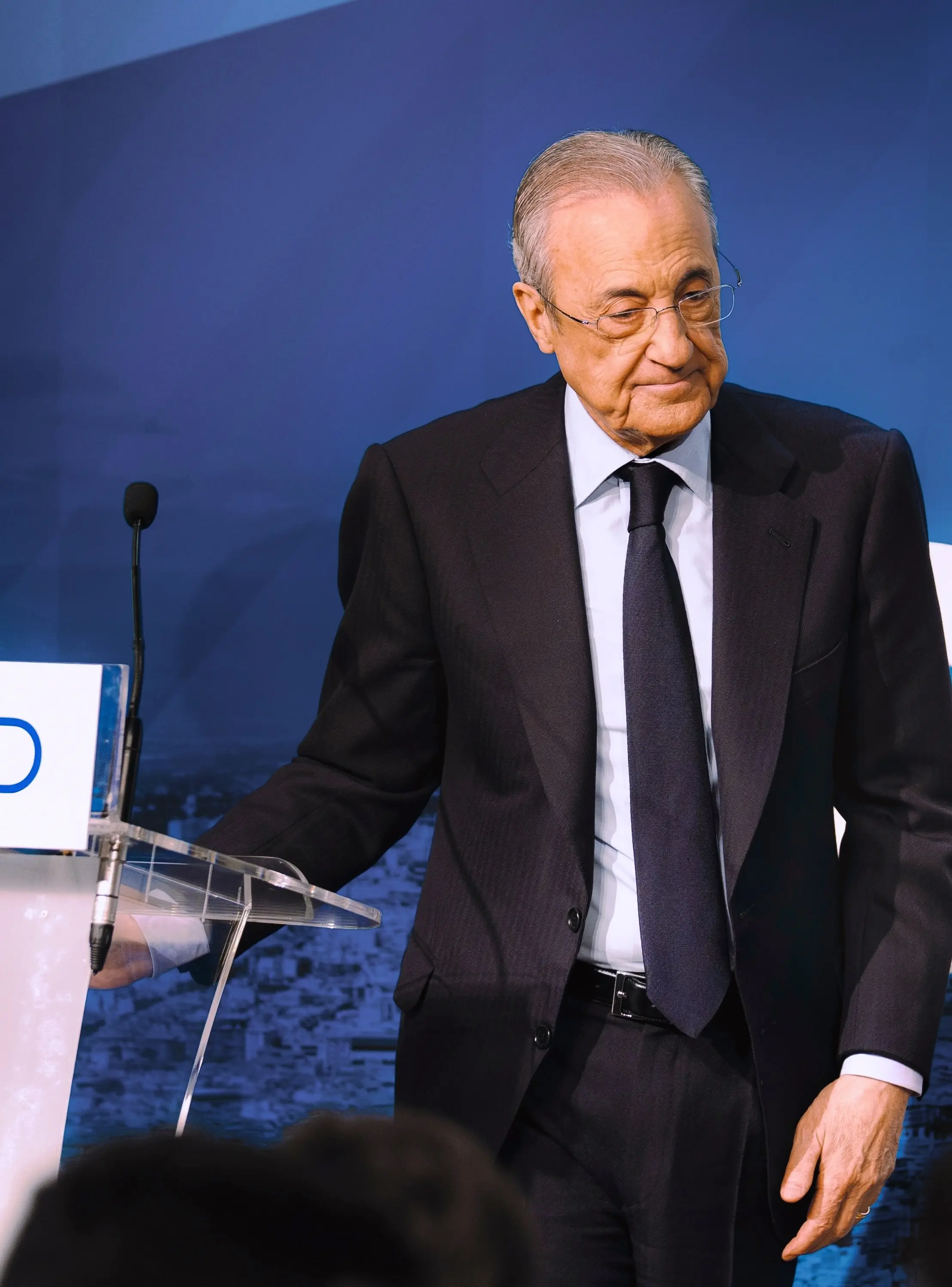Florentino Pérez, presidente del Real Madrid, durante una intervención en el Santiago Bernabéu
