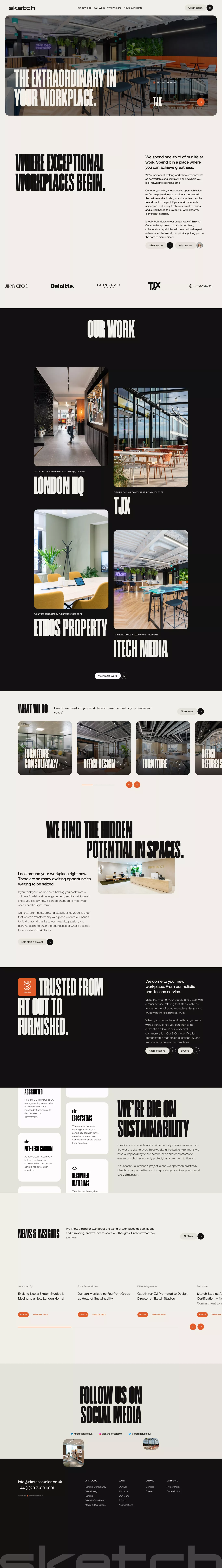 Sketch Studios: The Extraordinary in Wor portfolio page screenshot showcasing Design and Architecture design