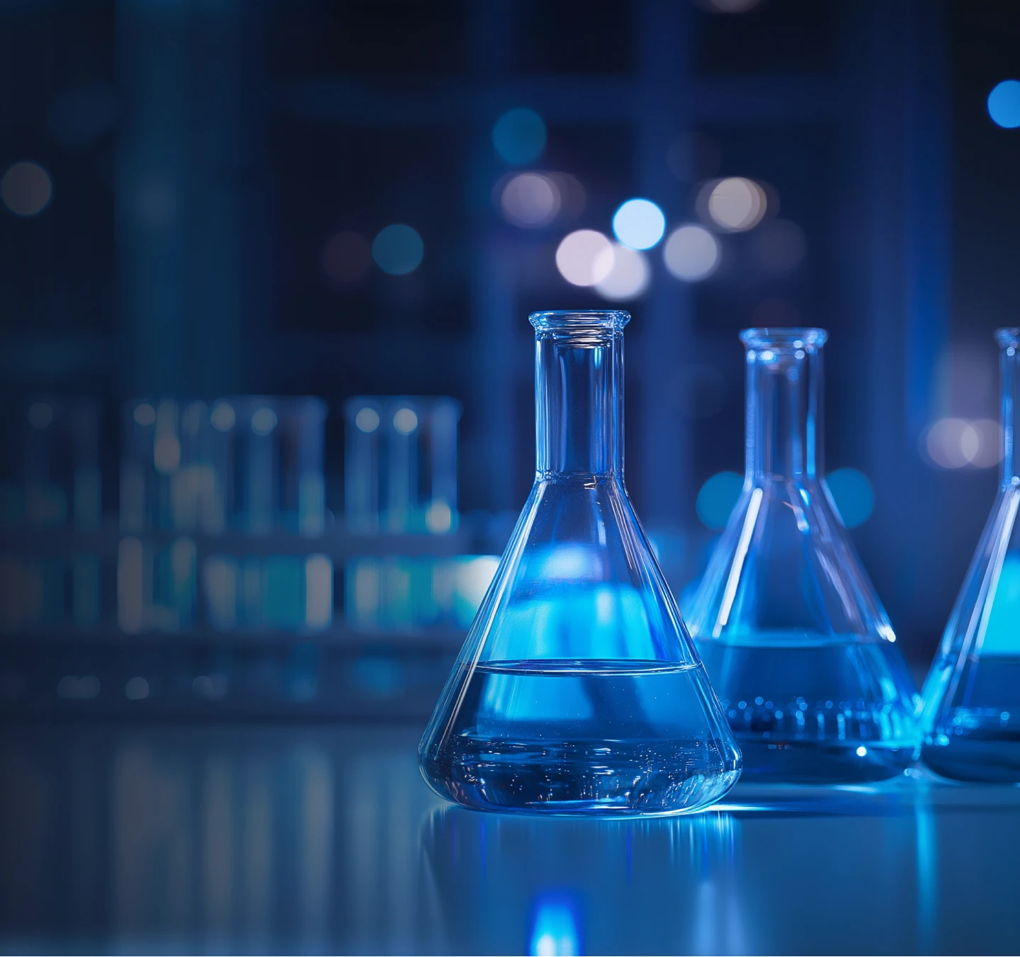 Chemicals arranged in a lab