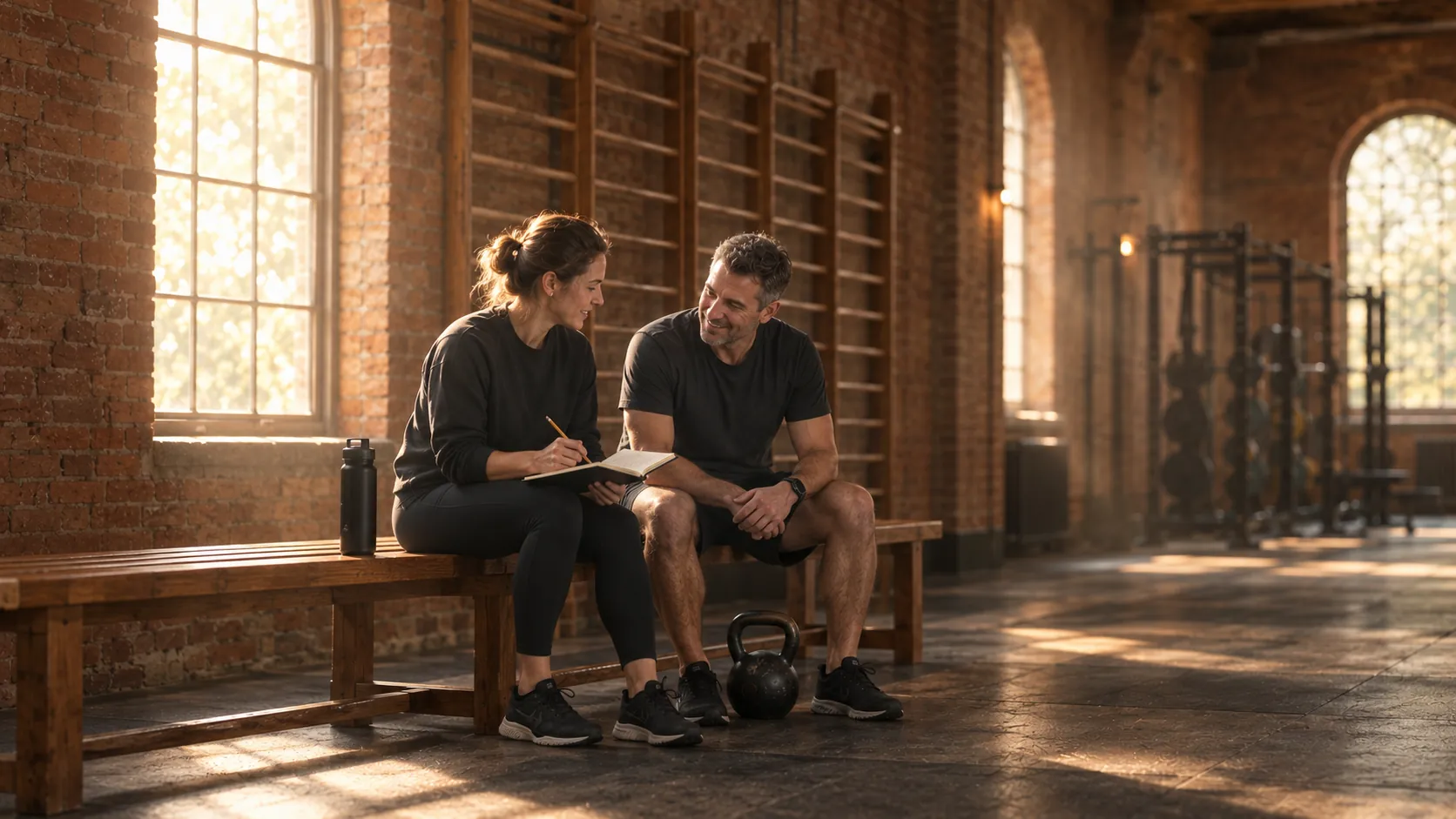 A coach and member planning a programme together