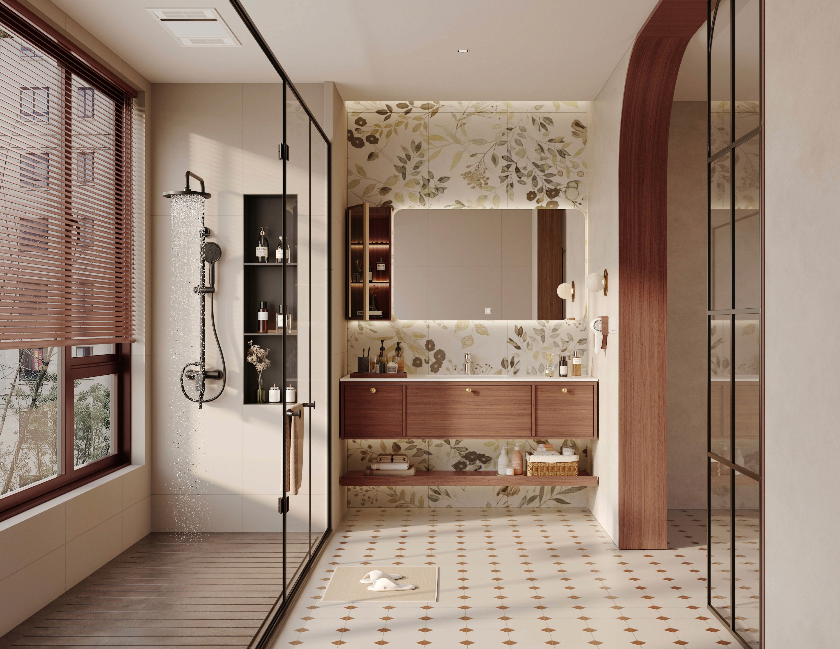 A profile view of a woman with a sleek bun, wearing a dark blazer against a softly lit background.