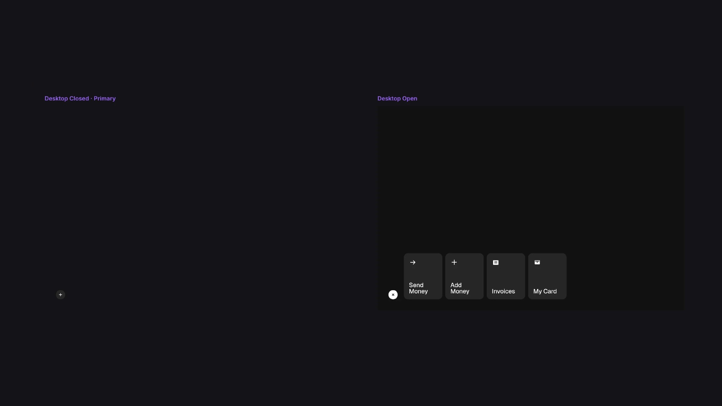 Dark layout showing compact card-style navigation menu