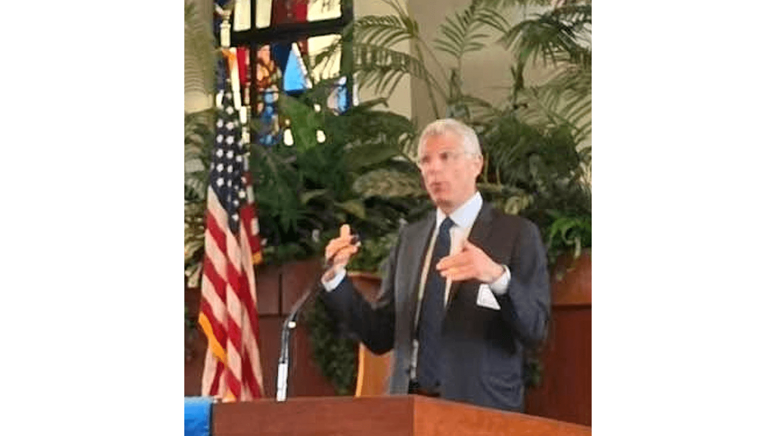 Rabbi Rick Jacobs during his recent talk at Beth Emeth in Albany. Photo courtesy of the rabbi’s Facebook page.