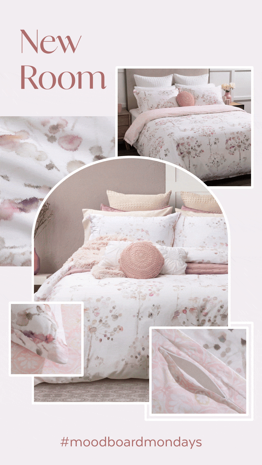 Pinterest moodboard post for QE Home featuring Angelica Collection