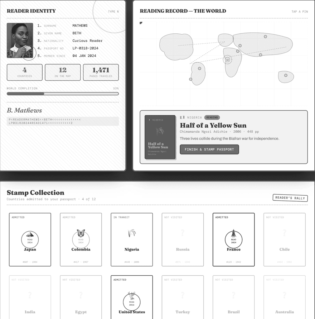 The literary passport, low-fidelity exploration