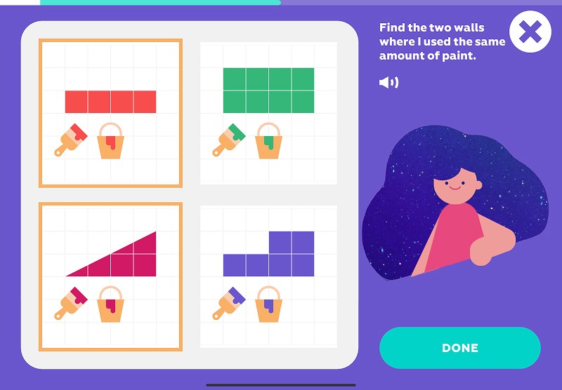 Compare areas: find two shapes with the same area 