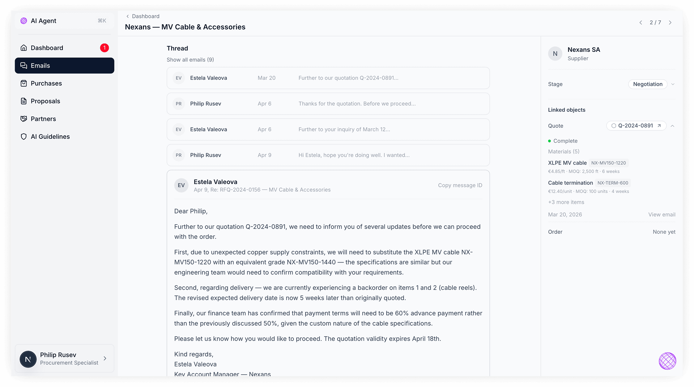 UI Screen showing the redesigned page of the platform with the AI chat actively responidng