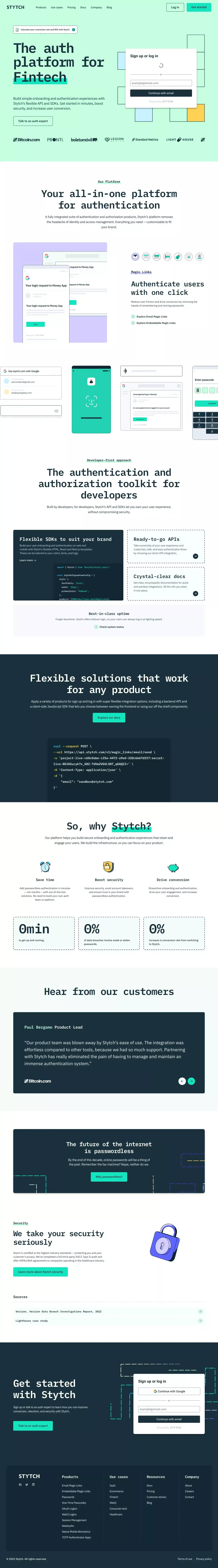 All-in-one platform for authentication a landing page screenshot showcasing Tech design