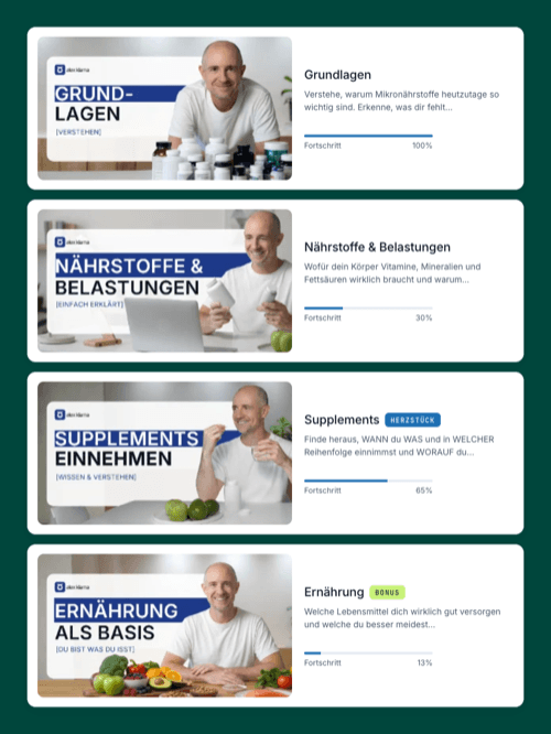 Kursplattform mit vier Modulen