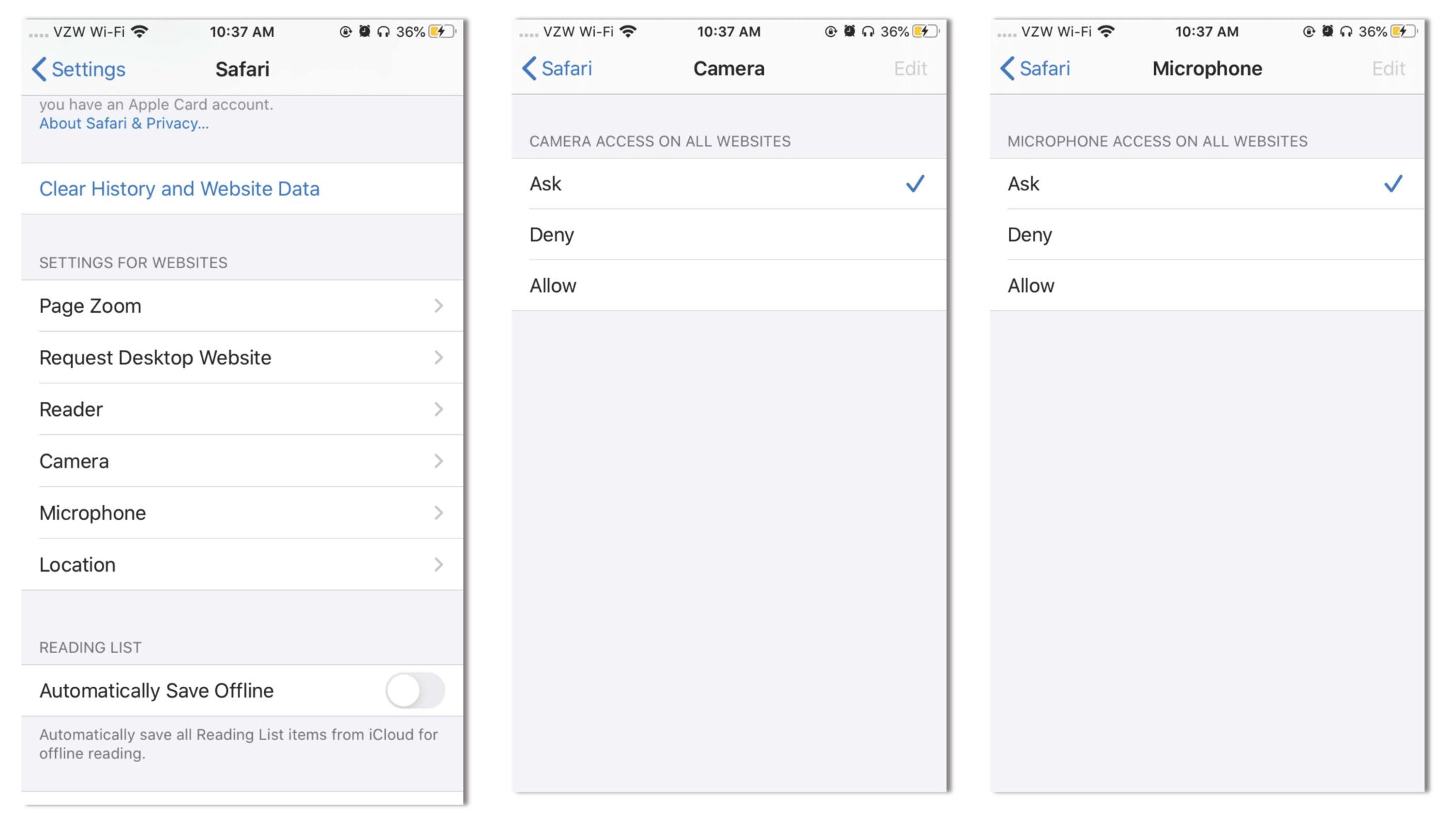 Allow camera and microphone permissions on iPhone