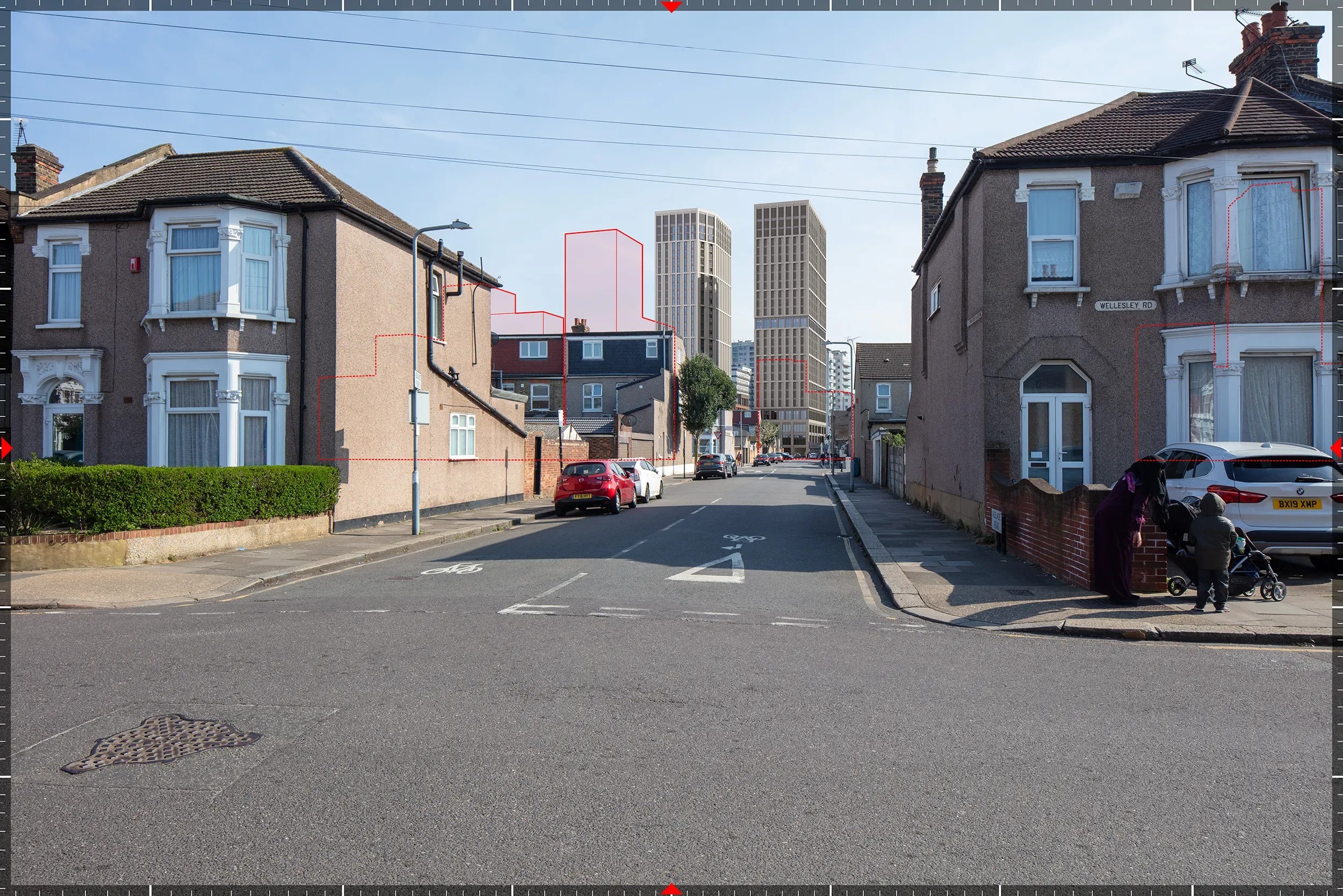 AVR3 photorealistic verified view of the Former Car Park Site redevelopment from Wellesley Road, Ilford, produced by Eye-Kon.