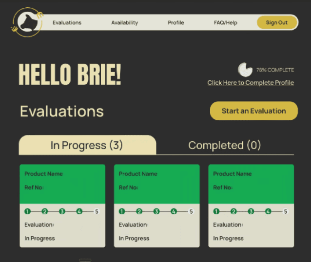 Welcome screen of evaluation dashboard