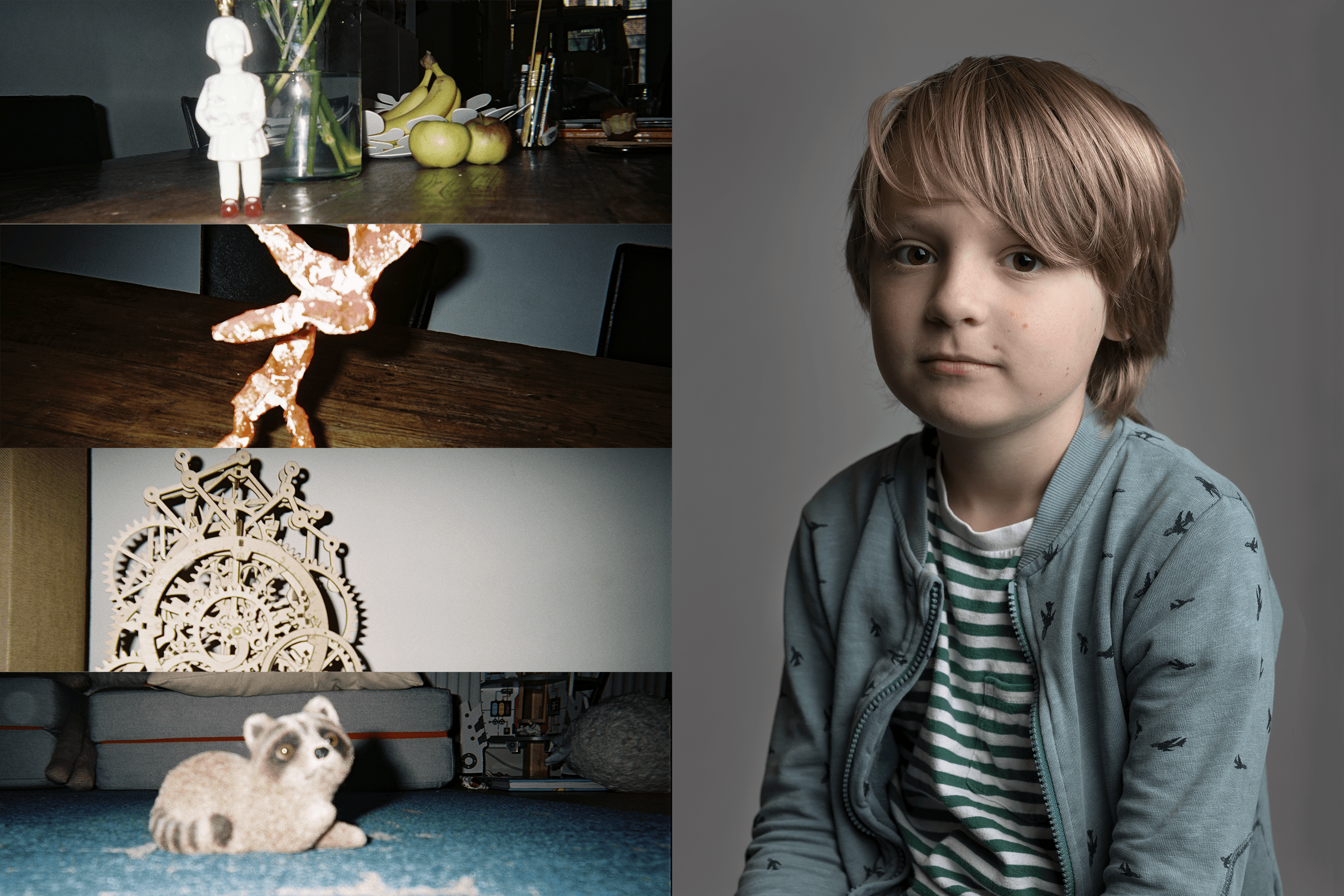 Portret jongen 9 jaar met analoge fotografie