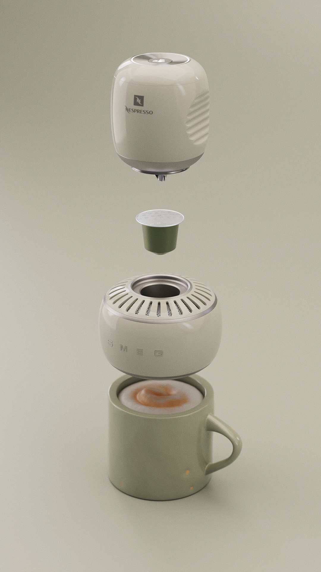 Exploded view of coffee machine components, emphasizing modular construction