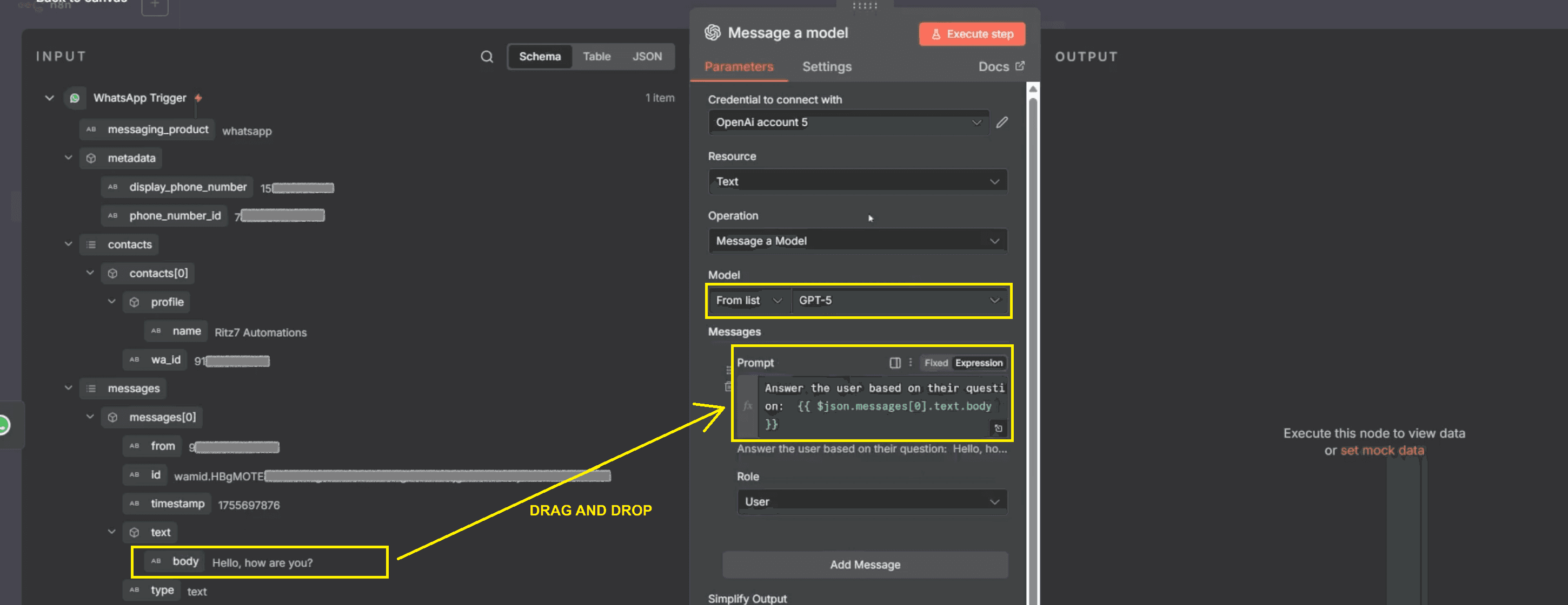 6. model gpt5, prompt-drag message body from left pannel