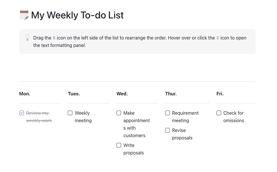 My Weekly To-do List