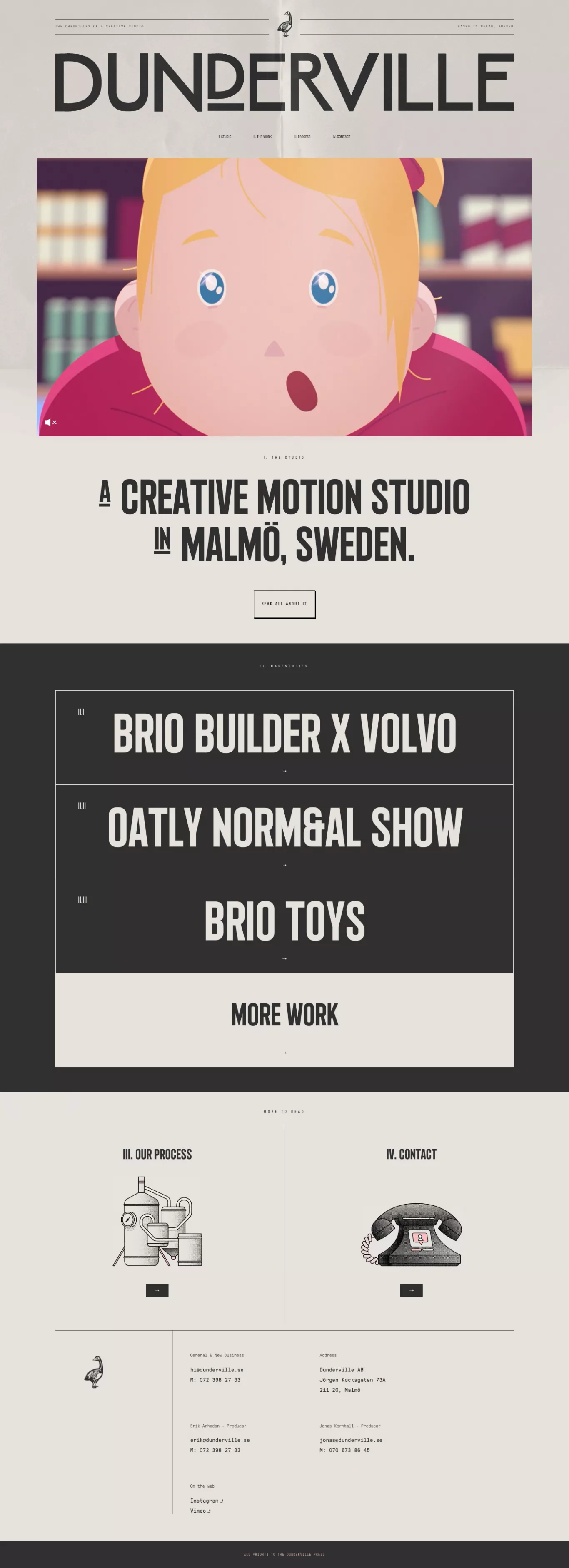 Dunderville portfolio page screenshot showcasing Design and Tech design