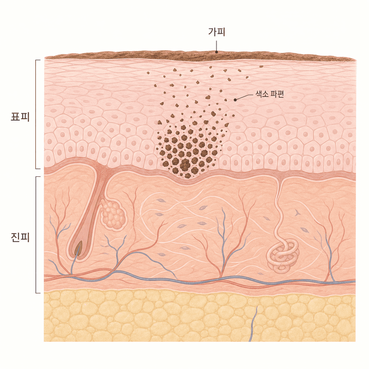 부서진 색소가 가피로 떠올라 정리되는 모습