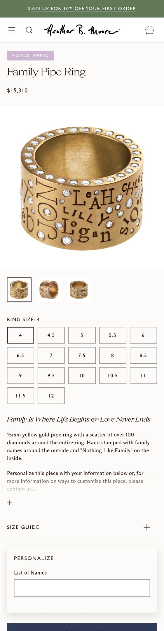 Jewelry product options include: ring for Family Pipe Ring from Heather B. Moore.