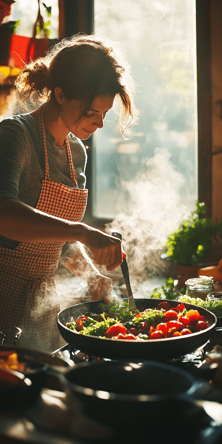 Woman in kitchen making a healthy meal