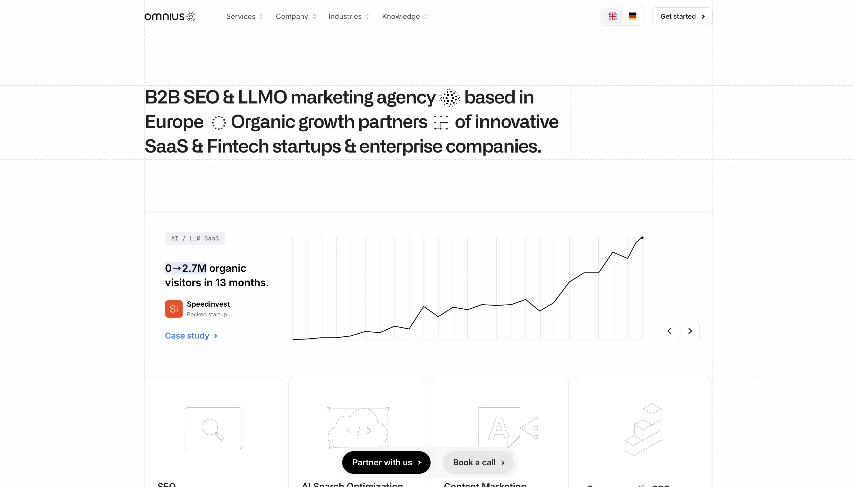  OMNIUS — Best for B2B SaaS Needing Technical & LLM Depth hero section from their home page 