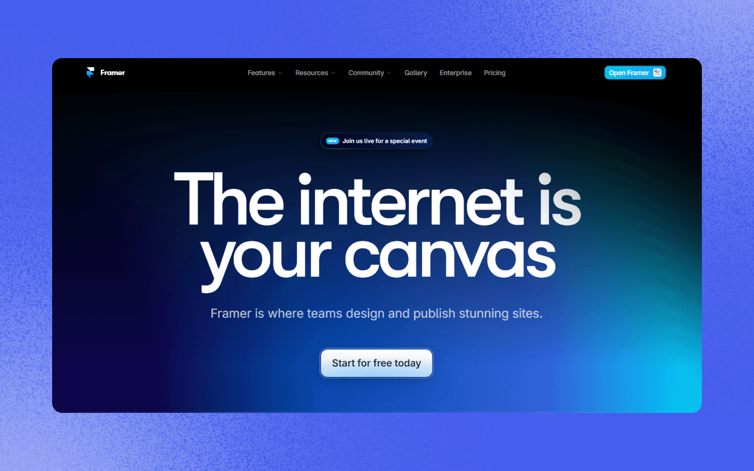 Framer homepage glorify