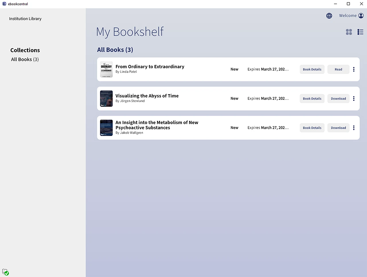 list view of the EBC app
