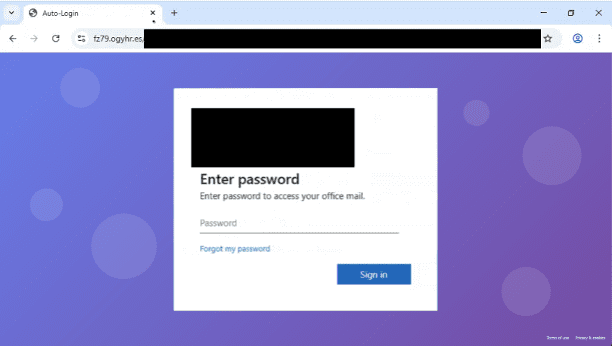 Ein Bildschirm zur Passworteingabe in einem Webbrowser mit einem lila Hintergrund mit Farbverlauf. Das Formular fordert den Benutzer zur Eingabe des Passworts auf und enthält eine Schaltfläche mit der Aufschrift 'Anmelden'.