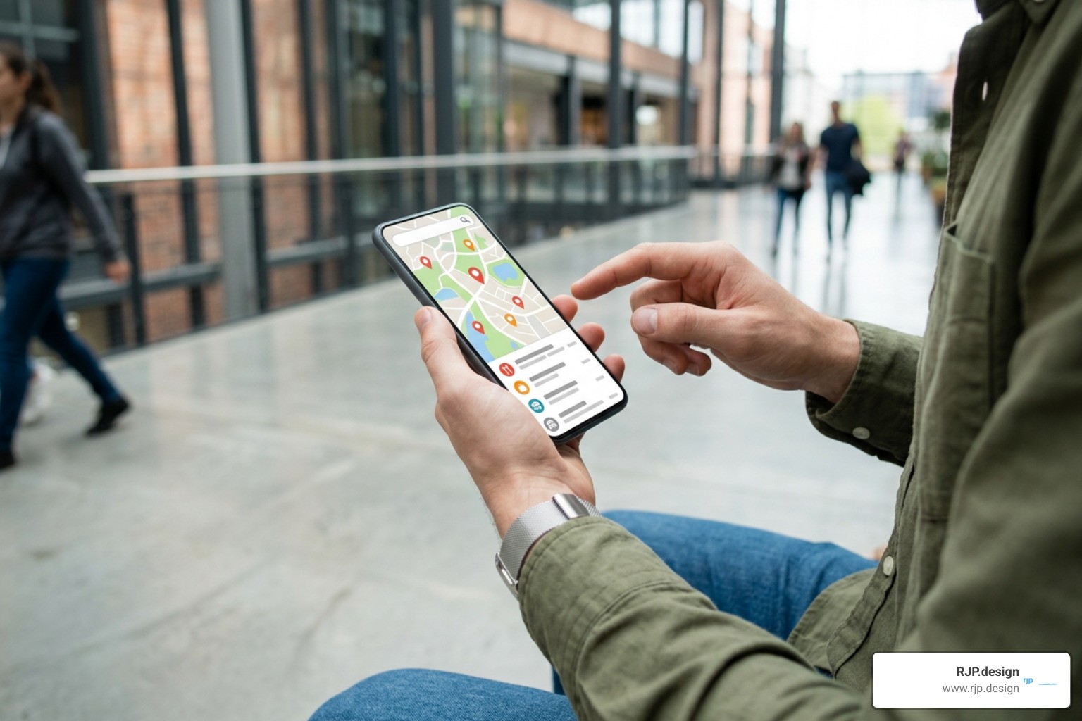 Mobile phone displaying a local business map search