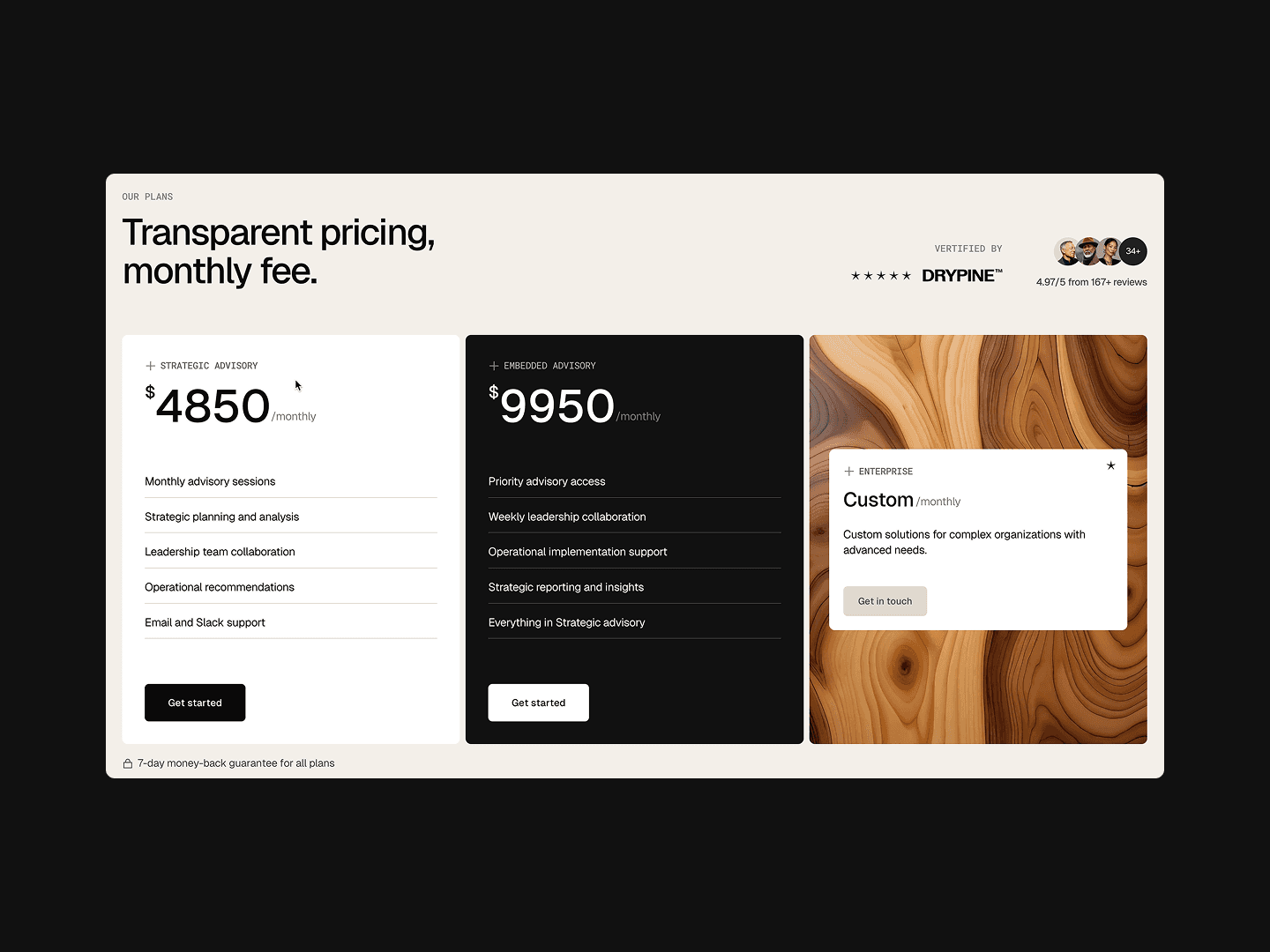 Screenshot of Pricing section from Auria consulting webflow template