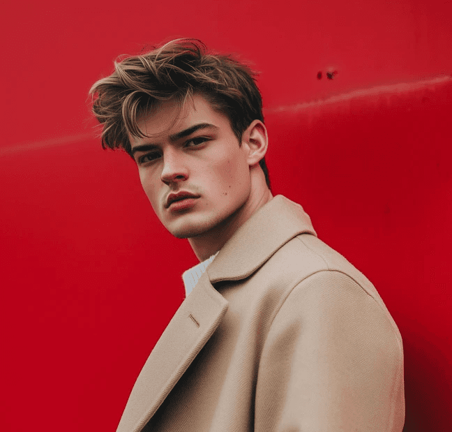 Profile of a young handsome boy in redish theme