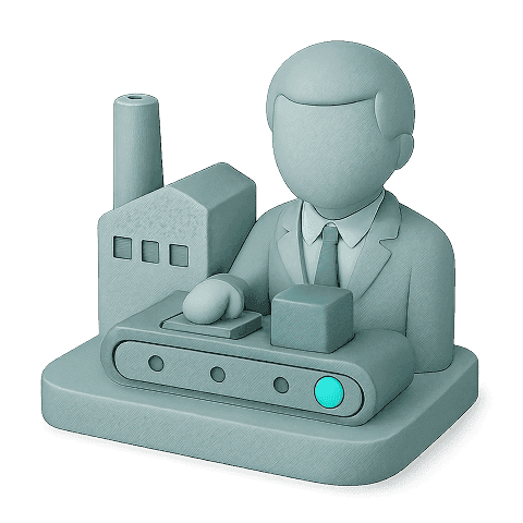 Factory worker at conveyor belt with lightbulb