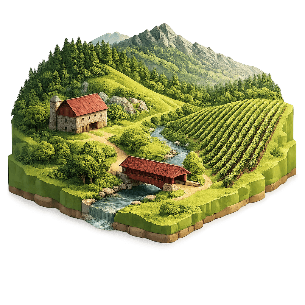 Artistic illustration of the Catoctin wine region.