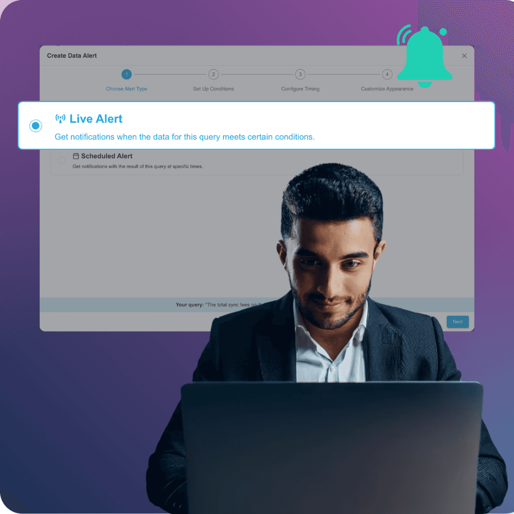 Man receiving an alert from his desktop