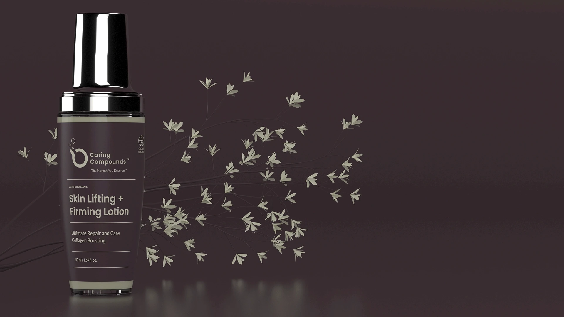 3D rendered product visualization of Caring Compounds product range in lifelike shots