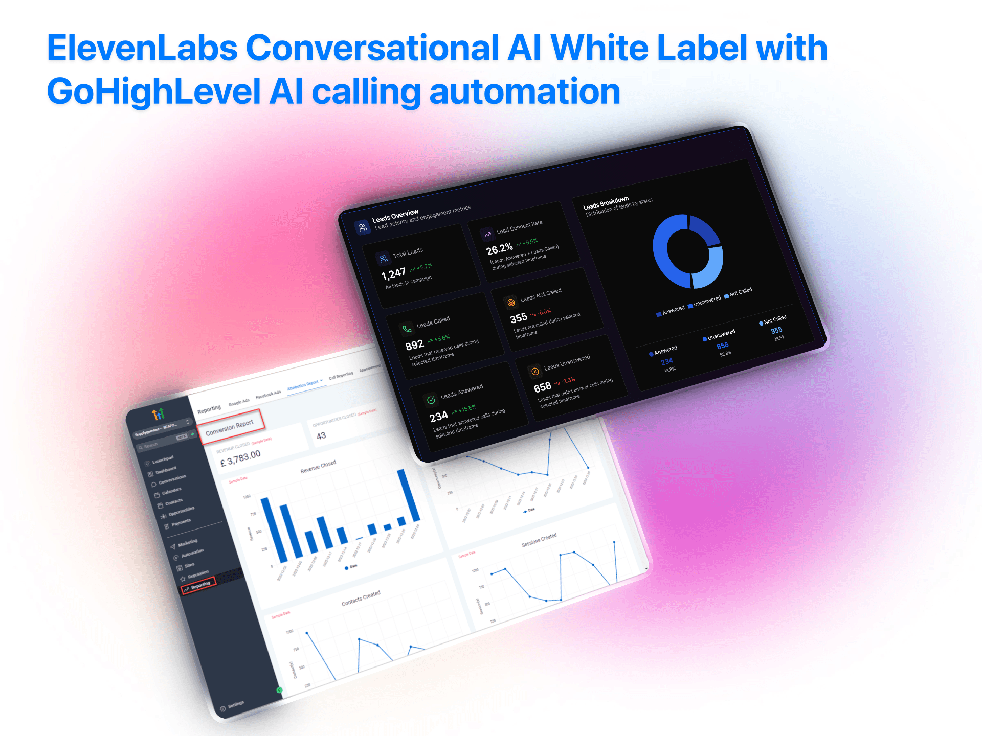 ElevenLabs conversational AI white label GoHighLevel calling automation dashboard with campaign analytics and performance data | VoiceAIWrapper
