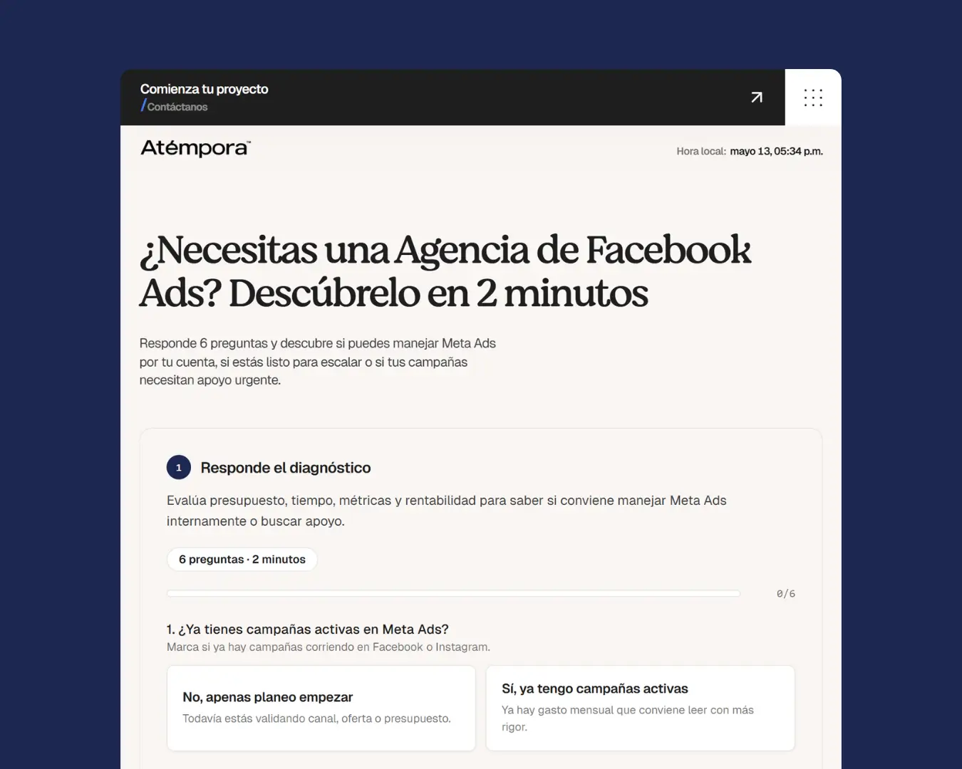 Quiz para saber si necesitas una agencia de Facebook Ads, respuesta en 2 minutos