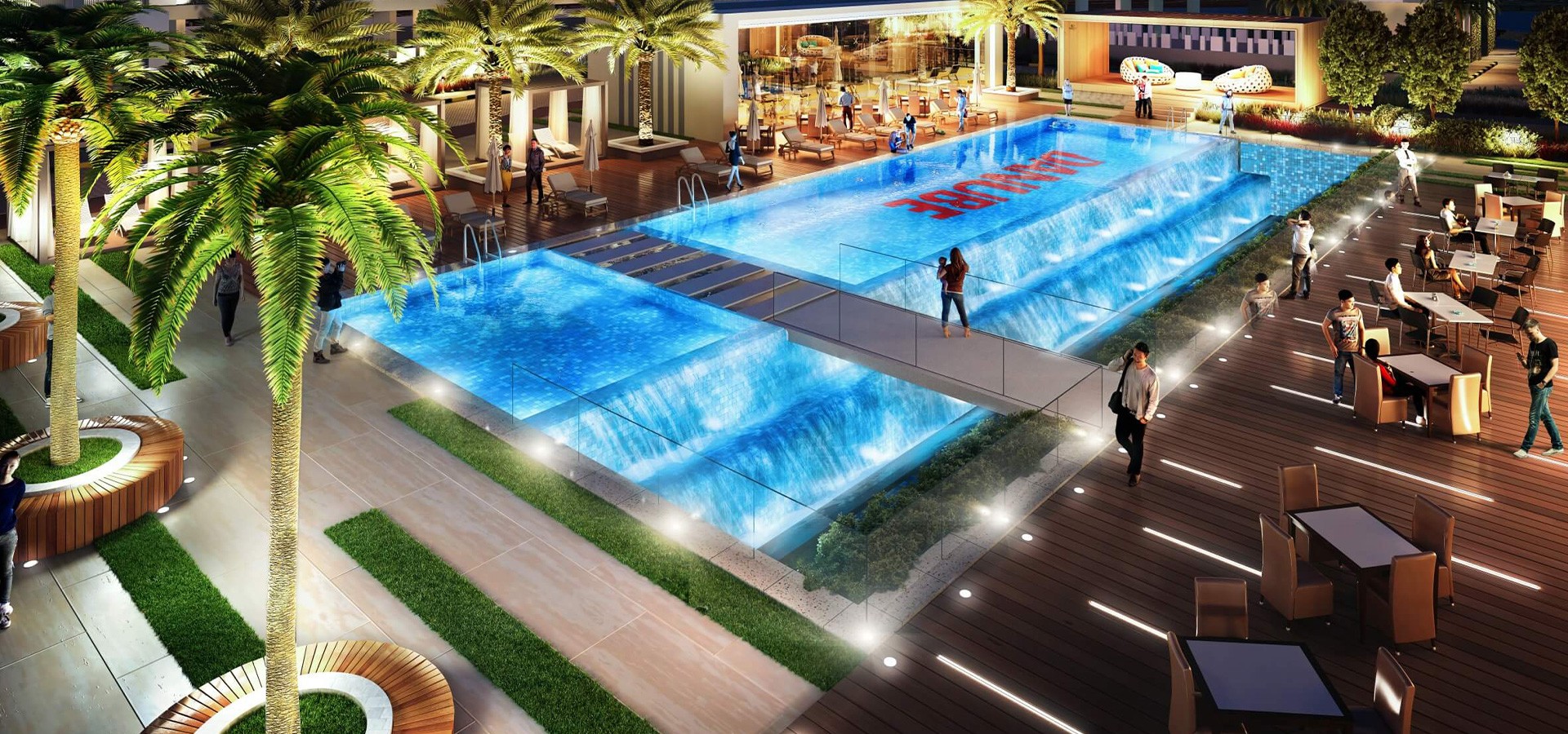 Infinity-style swimming pool at Lawnz by Danube. Professional real estate services for upscale residences.