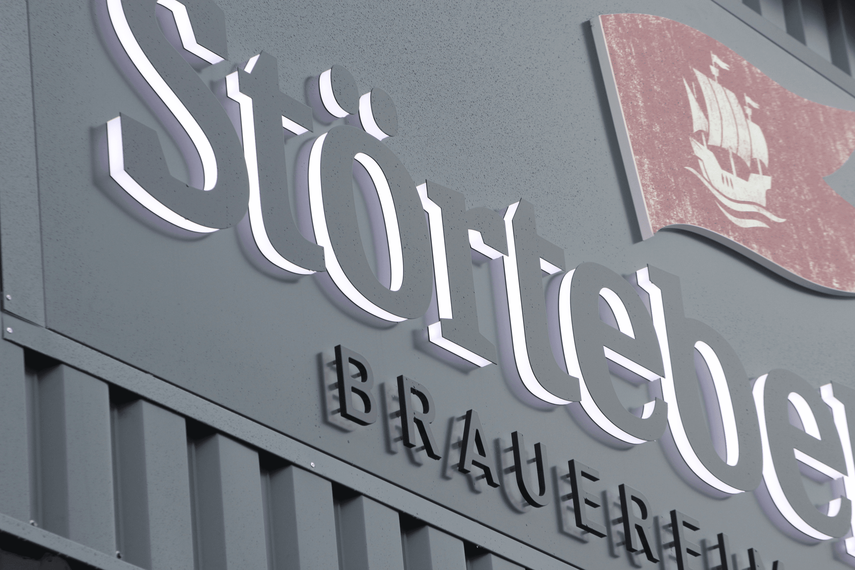 Störtebeker Brauerei sign with ship logo