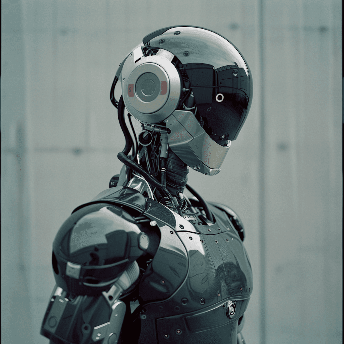 Sleek black humanoid robot profile