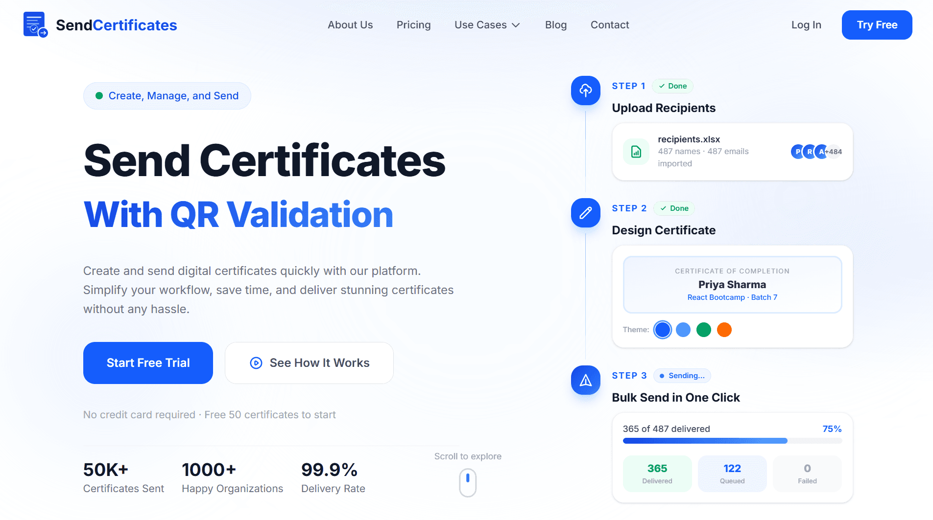 SendCertificates home page