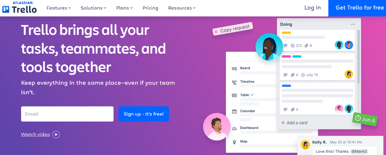 Trello's SaaS landing page