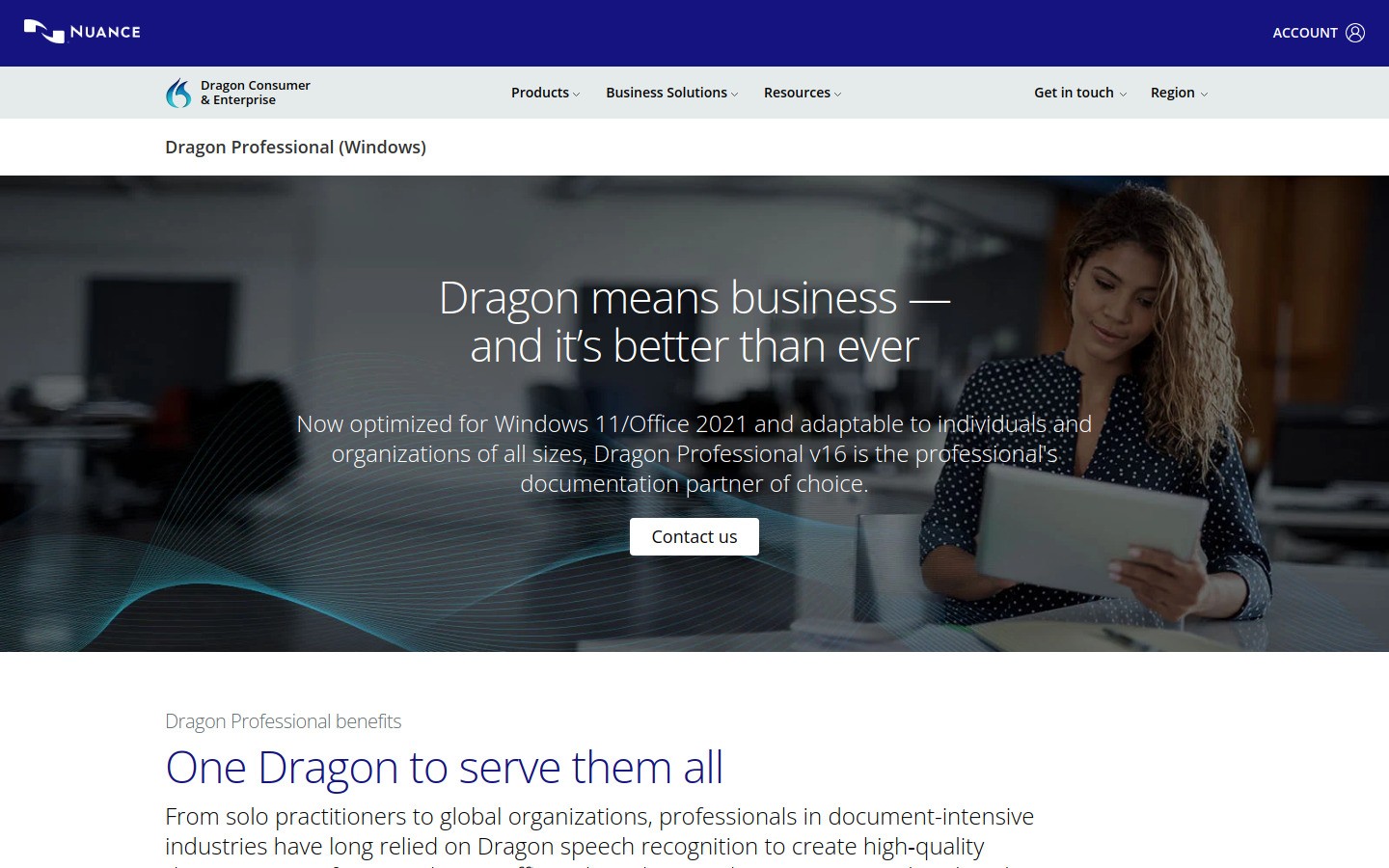 Dragon Professional homepage screenshot