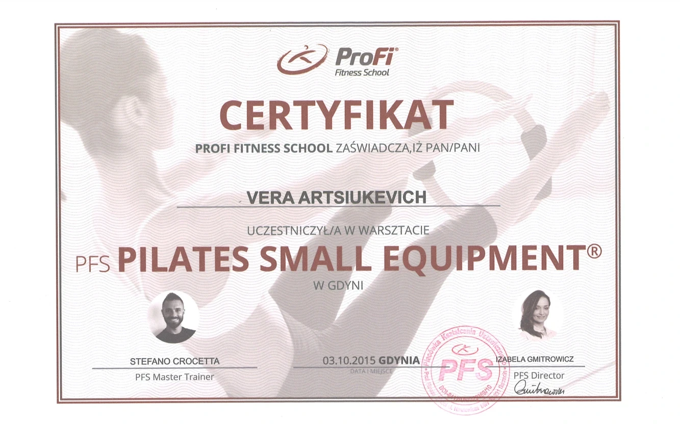 Certyfikat pilates small eqipment