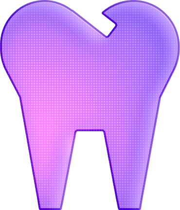 Minimalistic tooth icon on a gradient pink-to-purple grid background, representing dental care