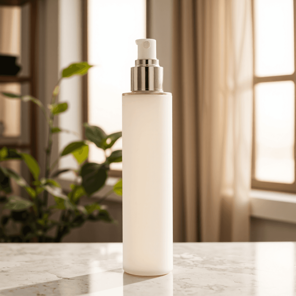 product photography of a bottle of calming glow mist for skincare